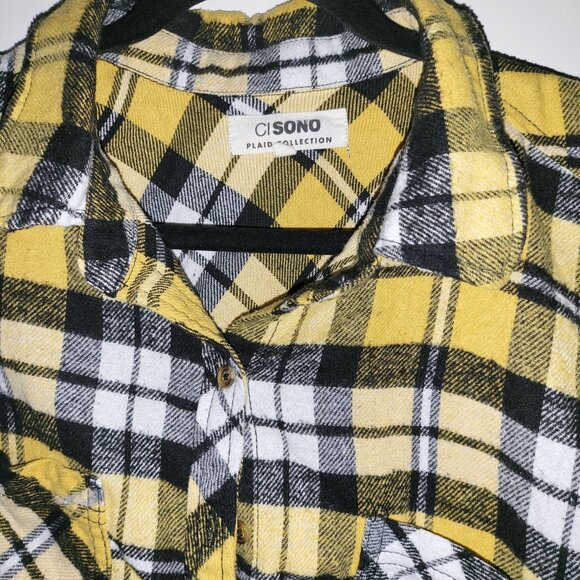 CI SONO | Yellow Plaid Wide Flannel Cropped Top - Picture 11 of 11